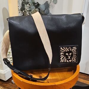 ANNE KLEIN Vtg Flap Closure Leather Messenger Bag Classic Academia Lion *RARE*